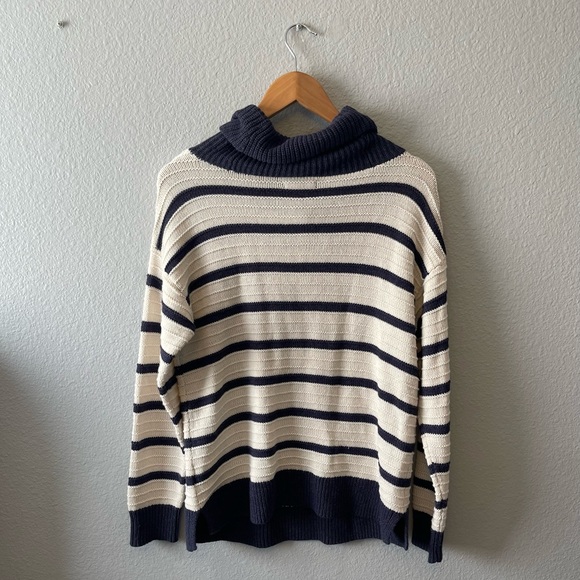 Chaps Chunky Blue and Cream Cowl Neck Sweater - Picture 2 of 8